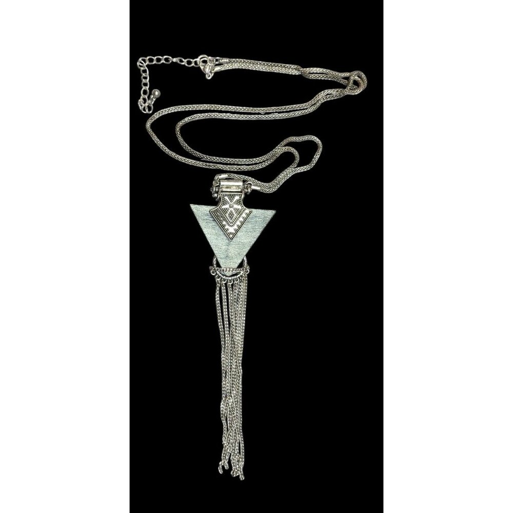 Southwestern Arrow And Chain Tassel Wood And Metal Necklace